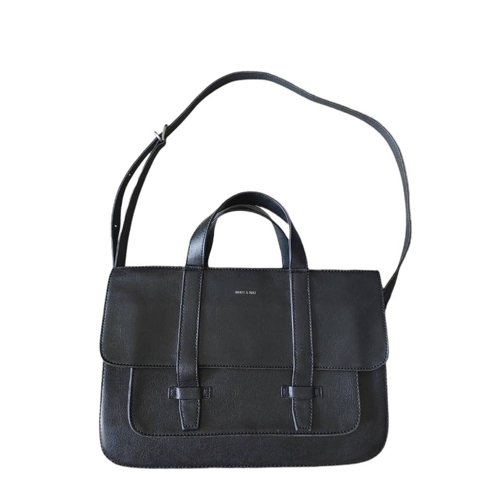 Matt & Nat Black Vegan Leather Messenger Crossbody Bag